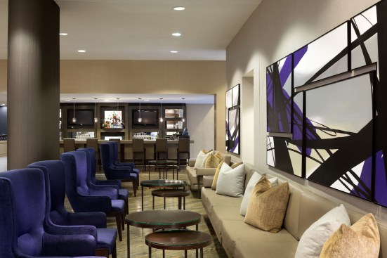 The Allied Group renovations for the DoubleTree by Hilton Dallas – Campbell Centre included the lounge reception area.