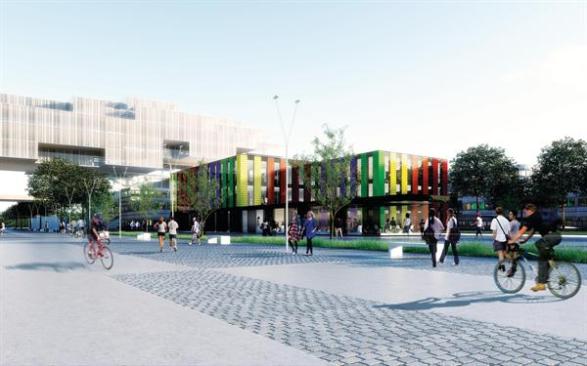 The new BI Building (right) with the Teaching Bridge beyond