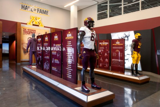 The Minnesota Football Hall of Fame pays homage to the program’s rich history with talker
panels that highlight national championships, bowl games, and legendary Golden Gophers.