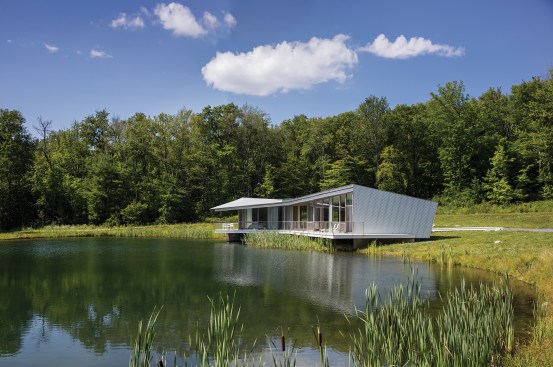 Ephemeral Edge sits on the north side of a manmade pond near Austerlitz, N.Y.