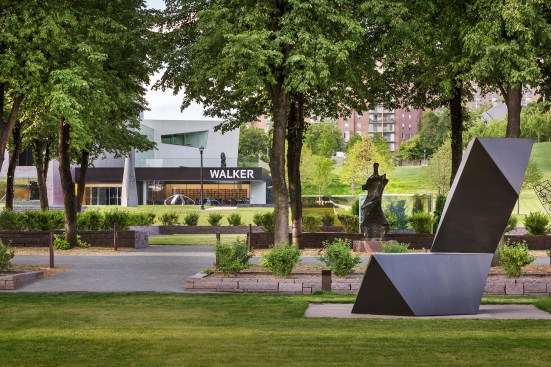 View of the new HGA-designed Walker Art Center entry pavilion from the sculpture garden across the street.
