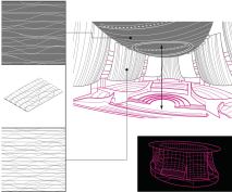 Illustrations of Stanford Universitys Bing Concert Hall, an 844-seat music venue planned for summer 2012 and designed by Ennead Architects with Nagata Acousticss Yasuhisa Toyota, theater consultant Fisher Dachs Associates, and landscape architect Cheryl Barton. Fiber-reinforced concrete sails disperse sound, whereas random ridges on these and other surfaces prevent echoes.