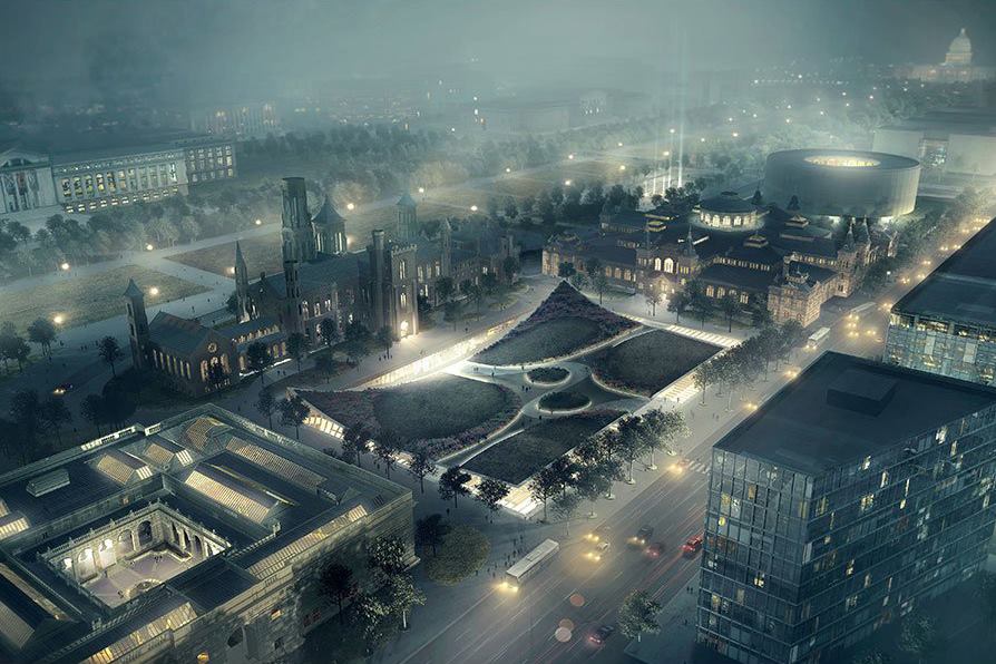 Aerial view of the South Mall Campus with proposed renovations.