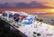 The Acquário Ceará in Brazil features an elaborate exoskeleton that combines catenary-esque columns with aquatic life–inspired forms.