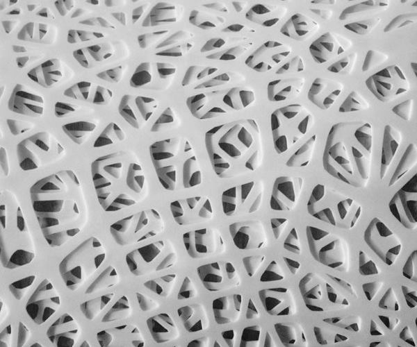 A close-up view of Smith|Allen's dropped ceiling graft, Liminal Mass.