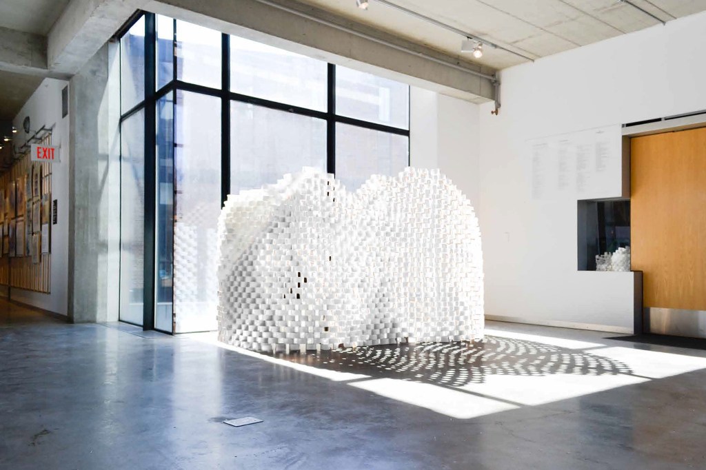 An interior enclosure composed of crystalline masonry designed by a student team exploring the potential for nature-based design in architectural applications.