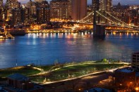 An aerial view of Pier One, which is part of Brooklyn Bridge Park along the East River.