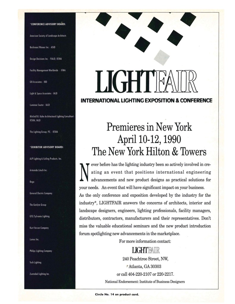Advertisement for Lightfair in the January 1990 issue of Architectural Lighting magazine.