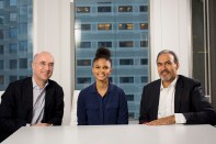 From left to right: Perkins+Will CEO Philip Harrison, FAIA, M.Arch. student Aria Griffin, AIAS, and Perkins+Will North Carolina–based design director Phil Freelon, FAIA.