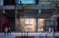 The 53rd Street Library's glass entryway.