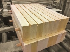Dowel-laminated timber during the manufacturing process