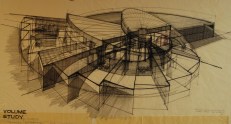 Will Martin, study for an underground restaurant, concept rendering, 1973