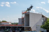 Construction photo showing all three pavilions