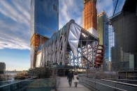 The Shed under construction, as seen from the High Line in February 2018.