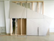 Michelle Jaja Chang, a mock-up of drywall construction according to the implementation of specific material guidelines and their translation into a score, Boston, 2019. From the 2019 Graham Foundation Organizational Grant to Materials & Applications for the exhibition "Staging Construction"