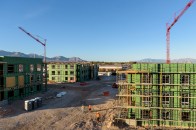 In Las Vegas, Katerra aims to construct the 24-unit Garden apartment K90 in 90 days, about 30 to 50 days faster than the conventional pace.