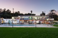 The rear exterior view of the John Rados Residence in Rancho Palos Verdes, Calif., designed by Richard Neutra in 1957.