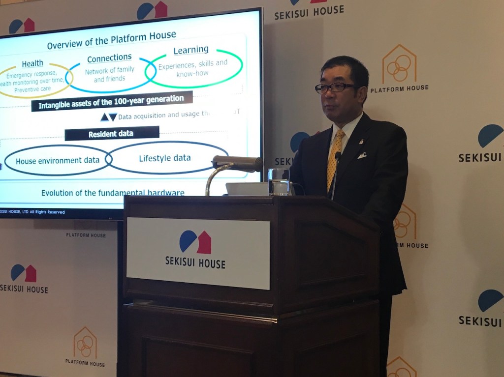 Sekisui House President Yoshihiro Nakai announces healthy home innovation, Platform House, at CES19 in Las Vegas.