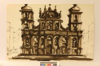 Michael Graves' 1961 drawing of the San Pietro in Frascati in brown ink and wash on paper.