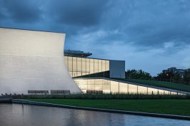 Skylight and Welcome Pavilions at dusk