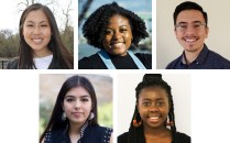 The winners of SmithGroup's 2020 Equity, Diversity, and Inclusion (EDI) Scholarships (clockwise from top left: Chloe Crusan, Makayla Davis, Uriel Figueroa, Thabang Nyondo, Anjelica Gallegos)
