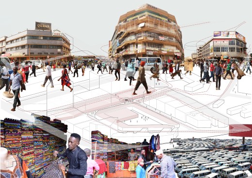 African Mobilities (3x3): The Kitenge hub is located in downtown Kampala, where space is limited. In order to maximise profits, landlords squeeze as many commercial spaces as possible into their buildings.