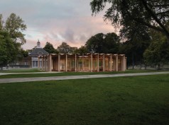 Serpentine Pavilion 2023, designed by Lina Ghotmeh — Architecture. Design render, exterior view.