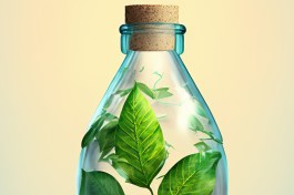 Bioplastic bottle and biodegradable plastic, green plastics made with renewable raw materials biomass, Starch, Cellulose or Protein based bioplastics, concept illustration
