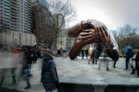 The Embrace, design by Hank Willis Thomas in collaboration with MASS Design Group and Embrace Boston, on the Boston Commons.