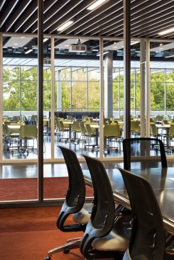 conference center looking toward dining room and east curtain wall