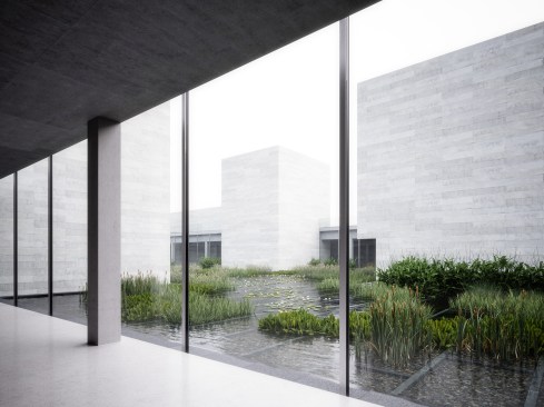 View to the water garden from adjacent passage.