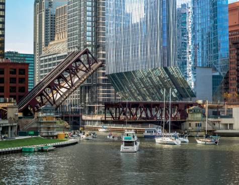 Northeast Base with Open Bridge - The raised Lake Street Bridge and "L" line to the north.
