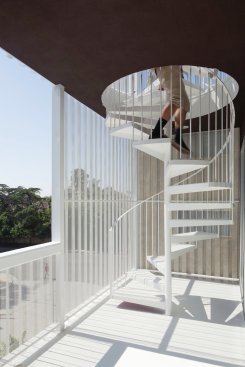 Balcony and spiral stair.