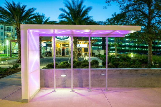 Installed shelter at night