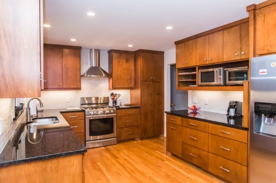 Flush overlay cabinetry provides a streamlined look for the new kitchen.
