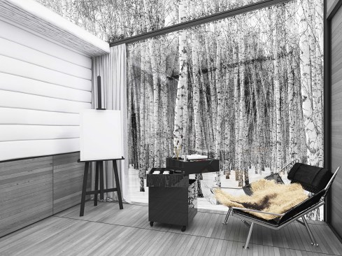 "Simplicity is the ultimate sophistication." -Leonardo da Vinci. The BASIC model used as an artist studio where living lightly without boundaries expands ideas and creativity. It has a flexible open plan for art, music, meditation, office, and living space adaptable to future needs. The upholstered wall can be used for pin-up of inspirations/reference images/studies/art display.