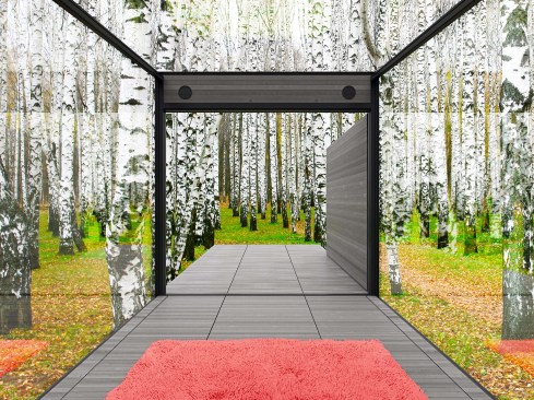 “You lose consciousness of your own separate existence. You bend with the landscape, and become part and parcel with nature.” -John Muir. Melting into the landscape with every breath, the BASIC model open plan provides a contemplative, adaptable space for exercise, meditation, and yoga. Healthy indoor air quality is achieved with a pair of thru-wall ERV (energy recovery ventilator) discreetly positioned above the north door, providing continuous, balanced, and filtered fresh air and exhaust with minimal impact on sound, energy, or heat loss (heat recovery efficiency 90%). The door can be open to expand the interior space and utilize natural ventilation. An integrated retractable insect screen keeps bugs out without effecting the view.