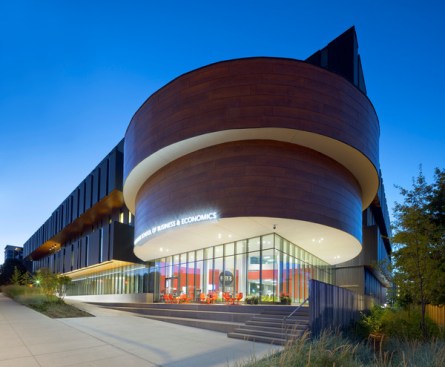 Double-stacked drum houses 300-seat lecture hall.
