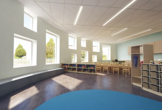 Interior view of a day care classroom.