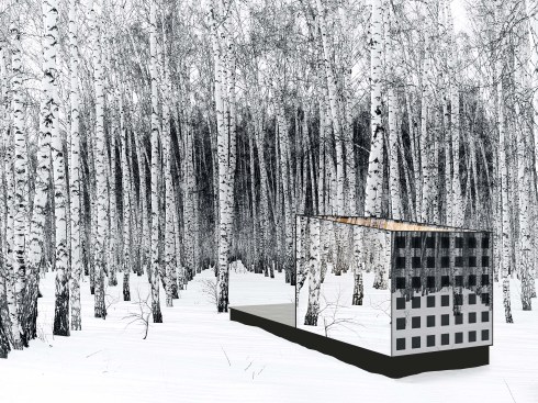 DISAPPEAR RETREAT integrates the components for triple-zero performance into an almost invisible, ethereal state. The design is light, transparent, and connected to the surroundings, dissolving into the landscape where the building form is compact and the glass takes on the identity of the site in its mirrored reflections (transparent ultraviolet color prevents animal collision). A spotted pattern of thin-film PV in the south glass wall generates all the energy needs from the sun and camouflages the building amongst the trees like a quiet forest animal. Weathered wood softens the design and blends with the landscape. As evening approaches the clear glass roof emits a warm, welcoming glow.