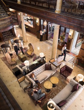 Curated furnishing groups in lobby to encourage socialization 