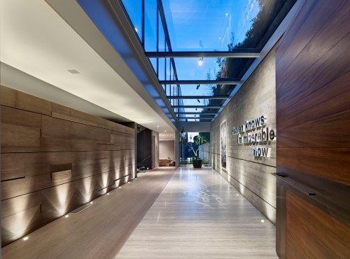 Interior Design, Glass Cladding, Wood, Travertine