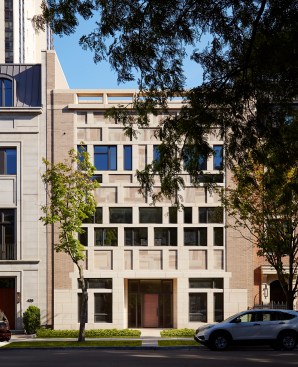 The façade for the four-bedroom, five-and-a-half bathroom house needed to jibe with the rest of the development’s new, traditional-style townhouses.