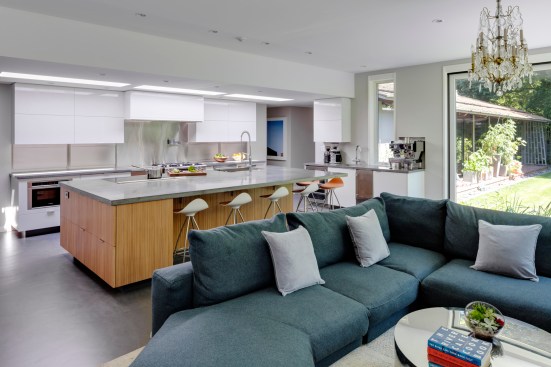 The main objective for this project was to give this growing family a place to gather as one unit, no matter what their activity. Whether you’re cooking or watching TV, the space still feels intimate but spacious. 