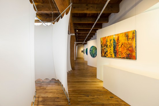 Entrance to cloth pod in art gallery that doubles as chiropractor office