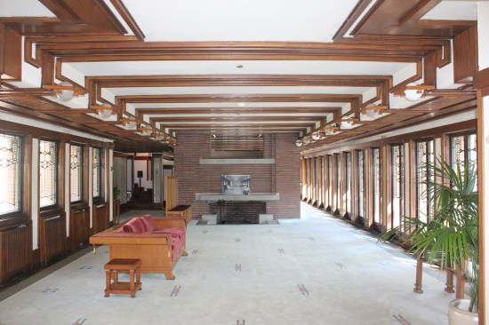 The living room in 2012, long after the inglenook by the fireplace was removed.