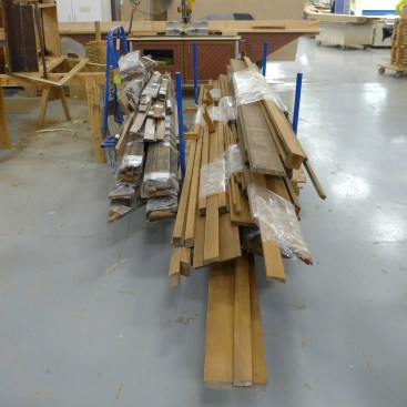 Prior to the restoration of the Robie House’s wood trim, each piece was removed and cataloged for restoration and so that it could later be reinstalled in its original location. 