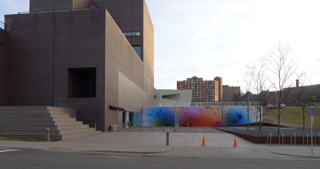 View of the site of the new entry pavilion addition.