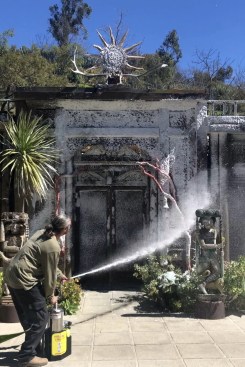 Treating vulnerable structures at Xanabu with wet water, a Class A fire-retardant compressed air foam, by Tri-Max