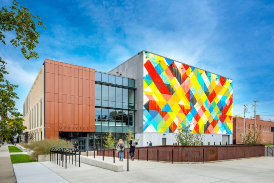 The D'Youville Health Professions Hub with mural by Maya Hayuk in Buffalo, N.Y.